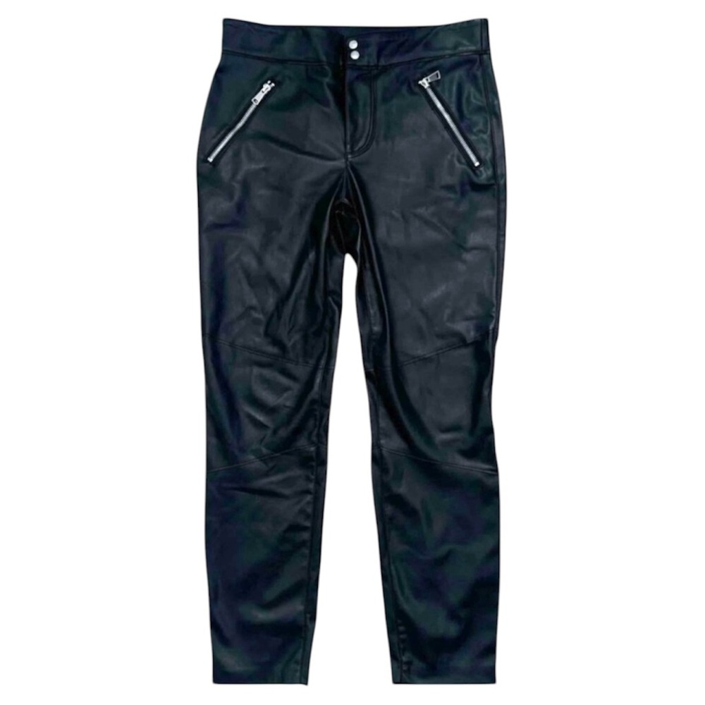 Zara Black Faux Leather Pants Zippered Pockets Straight Leg Moto Biker Grunge